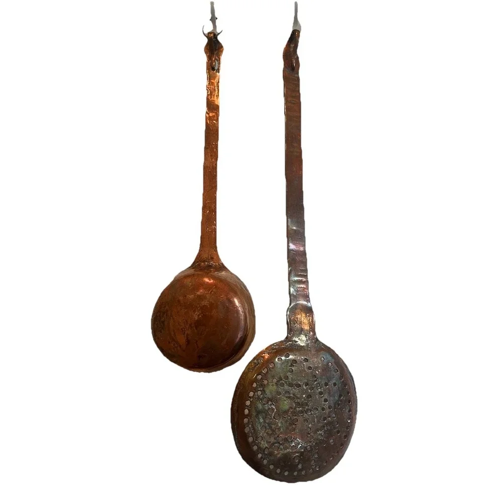 Vintage Copper Skimmer And Ladle Handmade Rustic Farmhouse Decor Large 17
